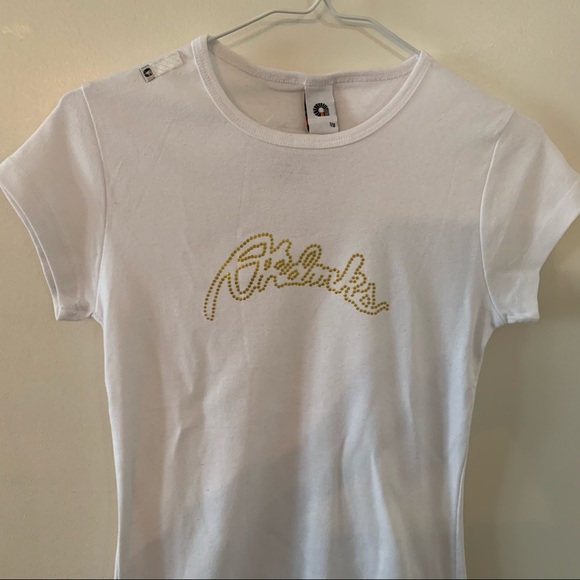 Akdmks White T Shirt Gold Tone Letters Glitter Studs Sz L NWT - Picture 2 of 11